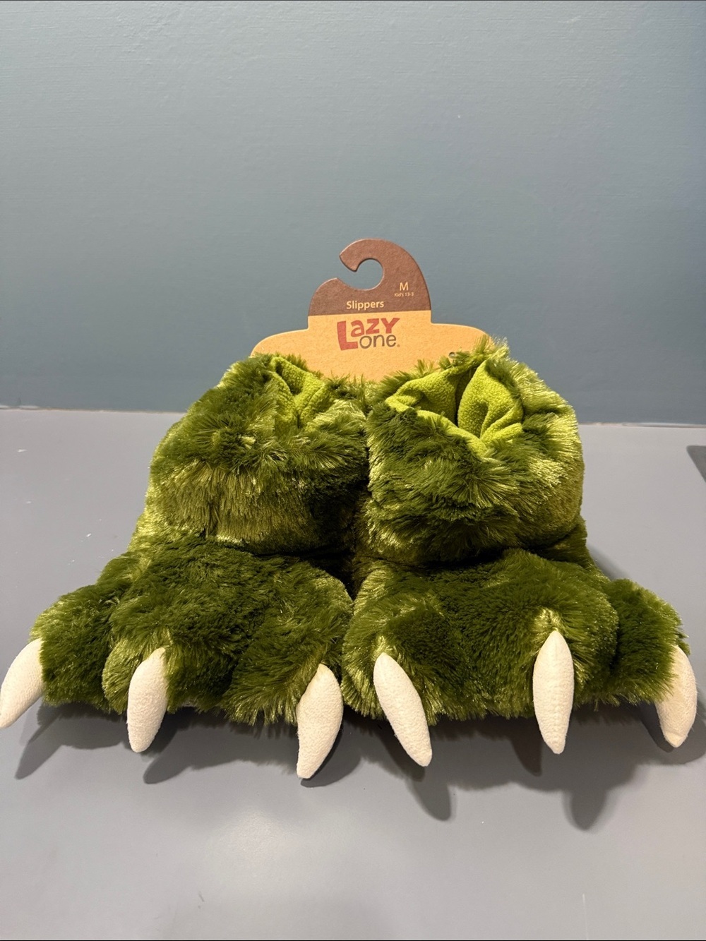 Lazy One Kids Olive Green Monster Claw Slippers